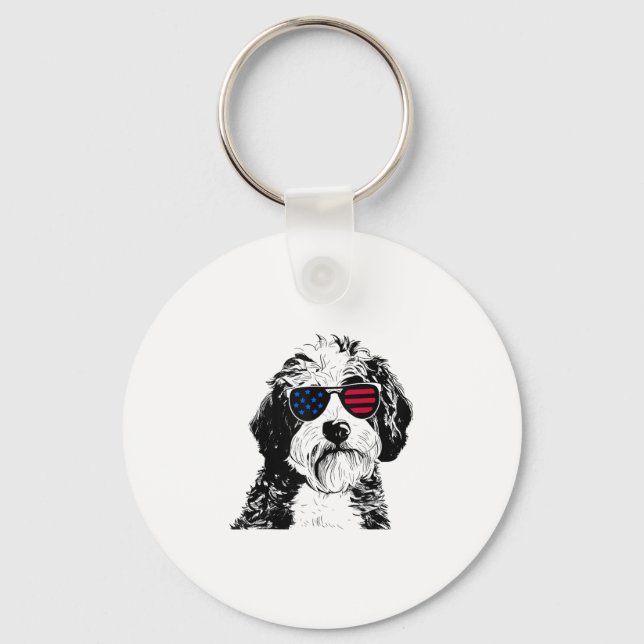 Aussiedoodle Dog 4th July America USA Flag  Keychain (Front)
