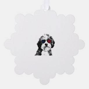 Aussiedoodle Dog 4th July America USA Flag  Ornament Card