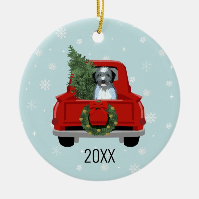 Aussiedoodle dog christmas ceramic ornament (Front)