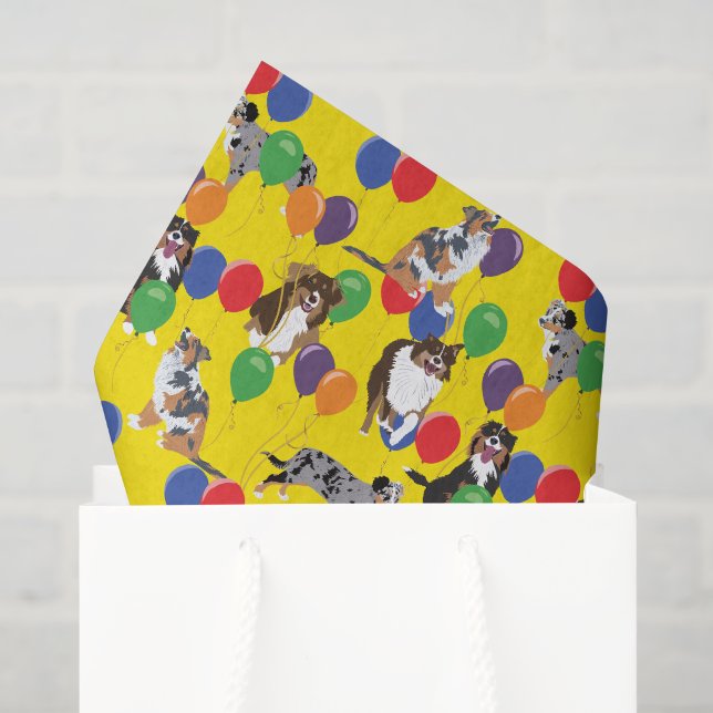 Aussies Australian Shelpherds and Party Balloons Tissue Paper (Gift Bag)