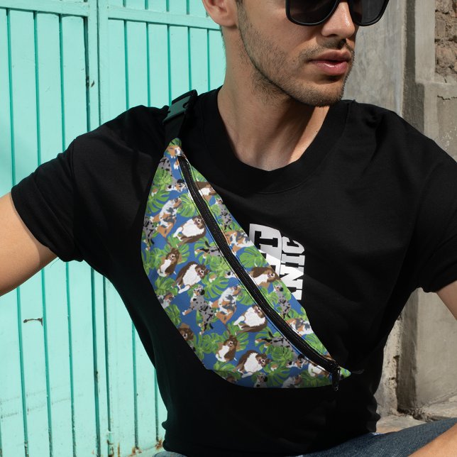 Aussies Australian Shepherd Dogs Tropical Leaves Fanny Pack (Creator Uploaded)