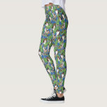 Aussies Australian Shepherd Dogs Tropical Leaves Leggings<br><div class="desc">Cute,  realistic style illustrations of Australian Shepherd dogs or Aussies and bright green tropical monstera leaves are set against a royal blue background on these leggings.</div>