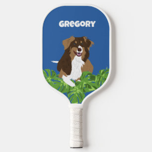 Aussies Australian Shepherd Dogs Tropical Leaves Pickleball Paddle