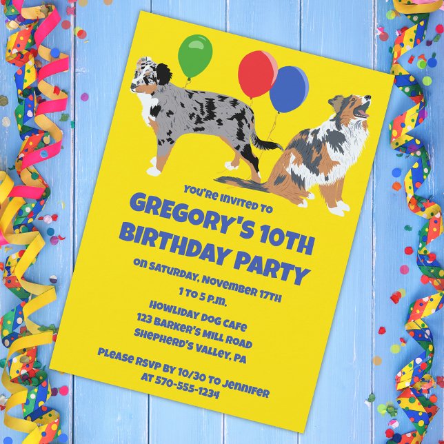 Aussies Australian Shepherds Birthday Party Invitation (Creator Uploaded)