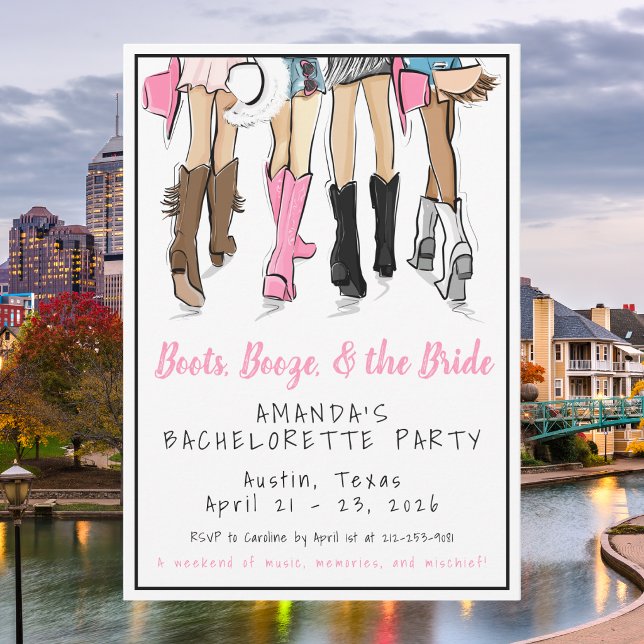 Austin Bachelorette Party Boots Booze Bride Invitation (Creator Uploaded)