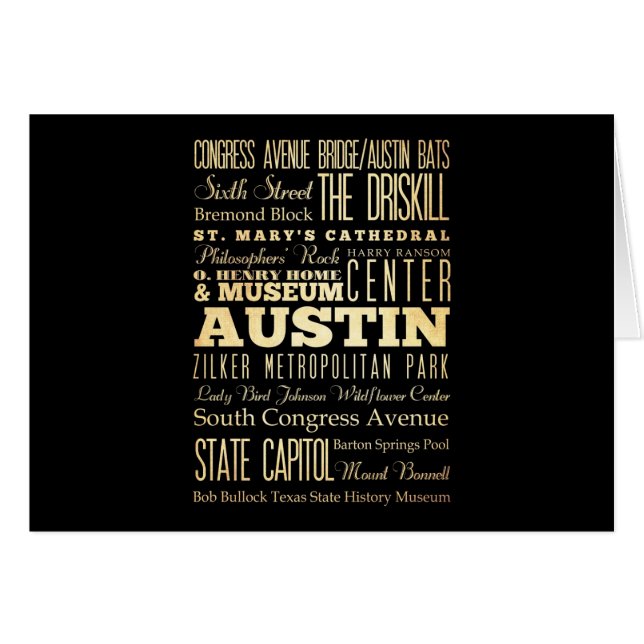 Austin City of Texas State Typography Art (Front Horizontal)