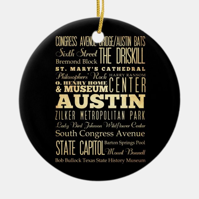 Austin City of Texas State Typography Art Ceramic Ornament (Front)