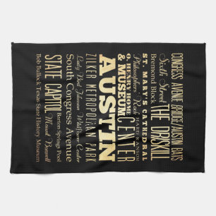 Austin City of Texas State Typography Art Kitchen Towel