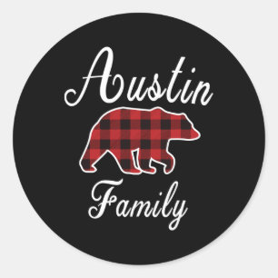 Austin Family Bear Red Plaid Christmas Pajama Men  Classic Round Sticker