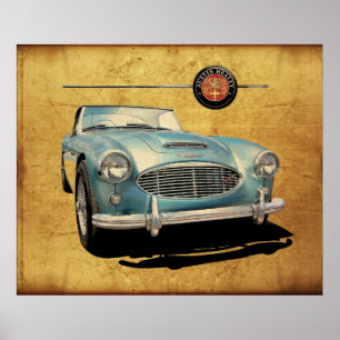 Austin Healey 3000 blue on white Poster