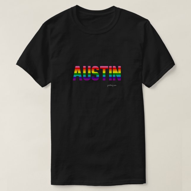 Austin Pride T Shirt | Rainbow Flag (Design Front)