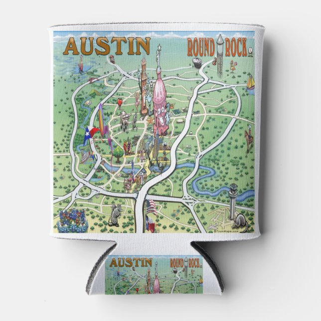 Austin Round Rock Texas Fun Map Can Cooler (Front)