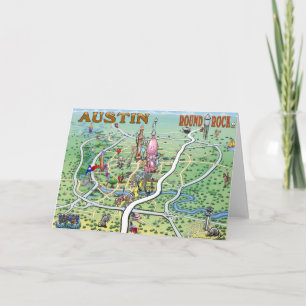 Austin Round Rock Texas Fun Map Card