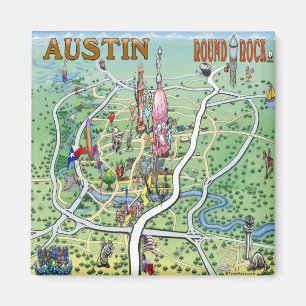 Austin Round Rock Texas Fun Map Magnet