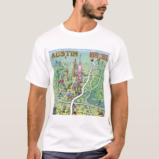 Austin Round Rock Texas Fun Map T-Shirt (Front)