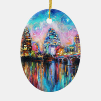 Austin Skyline at night cityscape Art gifts Ceramic Ornament
