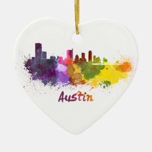 Austin skyline in watercolor ceramic ornament