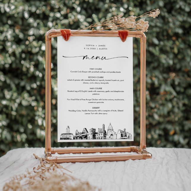 Austin Skyline Mariage Diner Carte menu 5x7 (Créateur téléchargé)