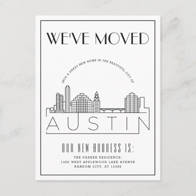  Austin Skyline Modern Deco | Change of Address Announcement Postcard (Front)