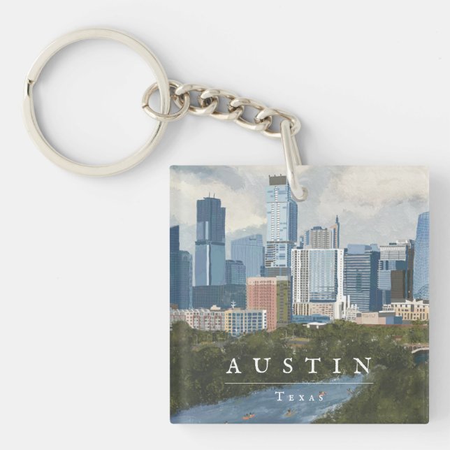 Austin Skyline Painted Art Print Keychain (Front)