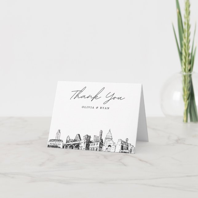 Austin Skyline Sketch Blank Thank You Card (Front)