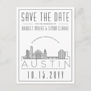Austin   Stylized Skyline Save the Date Postcard