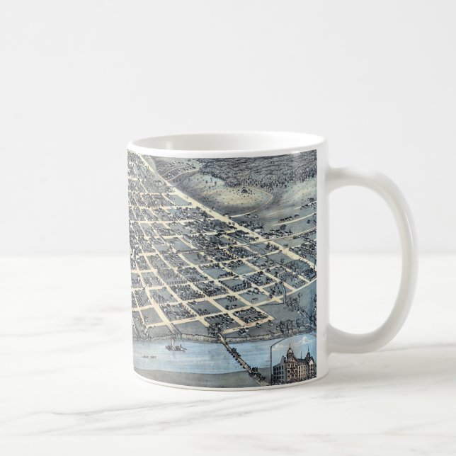 Austin, Texas Antique Aerial City Map from 1873 Coffee Mug (Right)