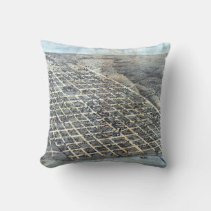 Austin, Texas Antique Aerial City Map from 1873 Throw Pillow