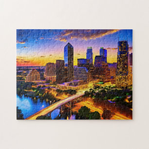Austin Texas Art 3 Puzzle Skyline Art Austin