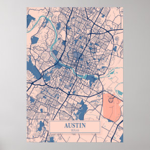 Austin - Texas Breezy City Map  Poster
