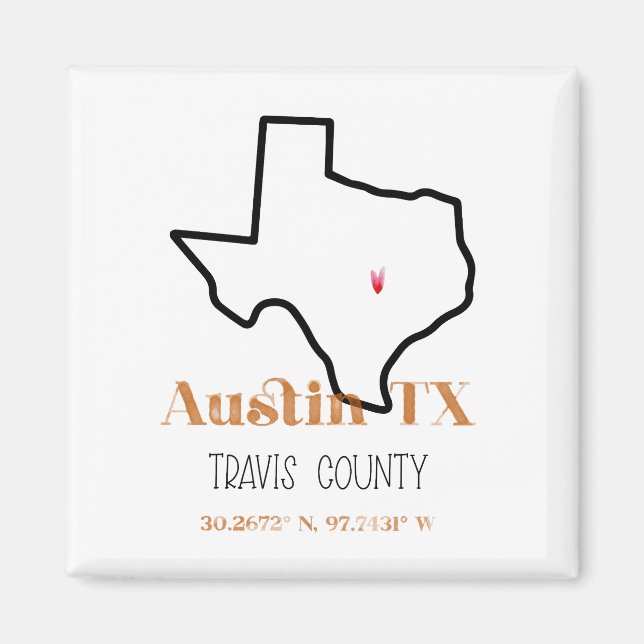 Austin Texas Brûlé Orange Frigo Magnet (Devant)