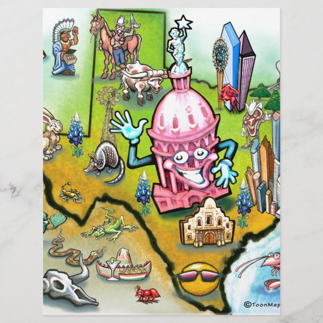 Austin Texas Cartoon Map (Front)