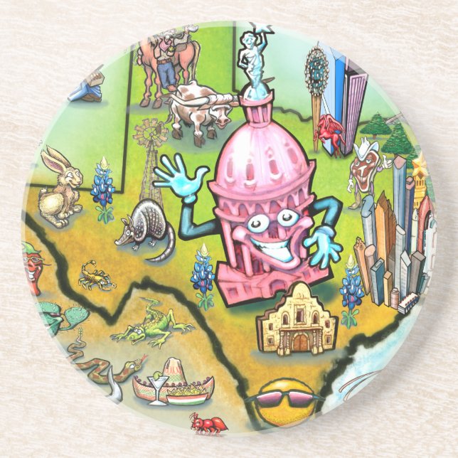 Austin Texas Cartoon Map Coaster (Front)