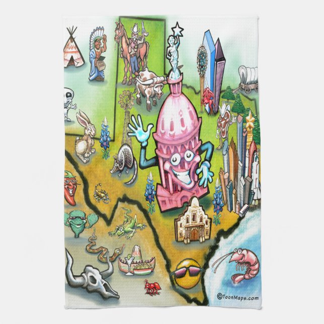 Austin Texas Cartoon Map Kitchen Towel (Vertical)