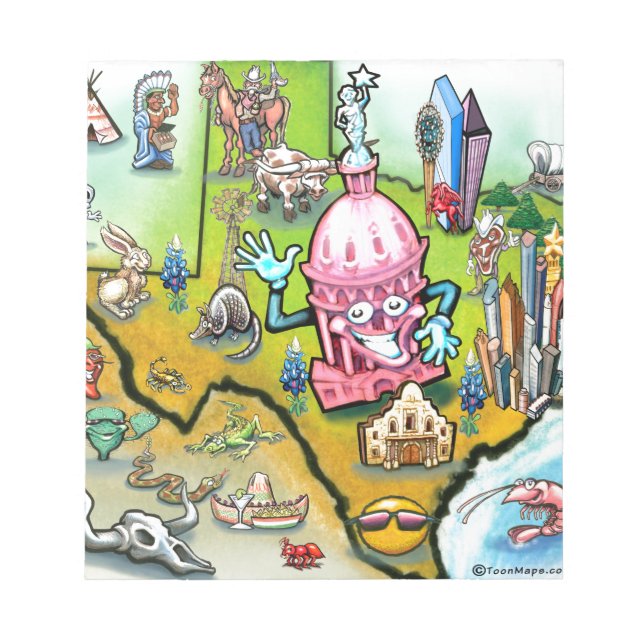 Austin Texas Cartoon Map Notepad (Front)
