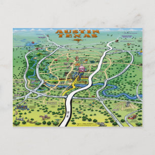 Austin Texas Cartoon Map Postcard