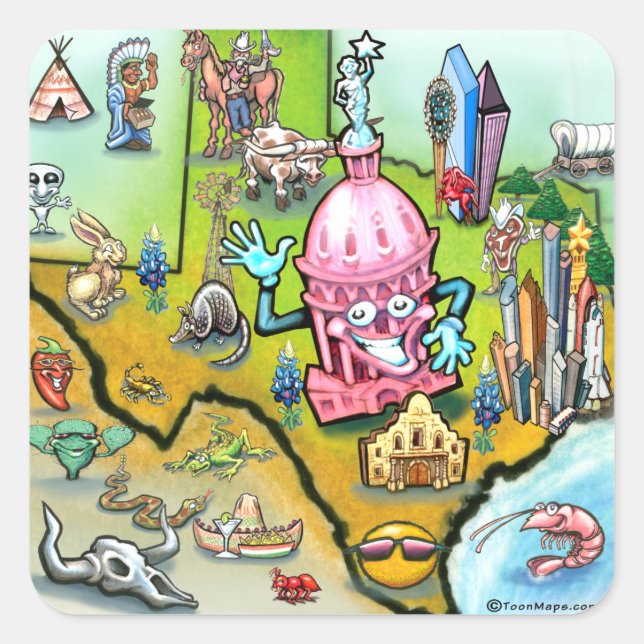 Austin Texas Cartoon Map Square Sticker (Front)