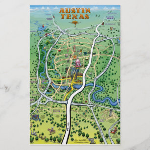 Austin Texas Cartoon Map Stationery