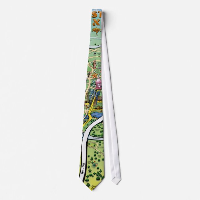 Austin Texas Cartoon Map Tie (Front)
