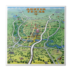 Austin Texas Cartoon Map Tile