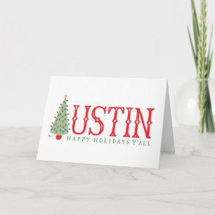 Austin, Texas Christmas Tree Joyeuse Carte de vaca