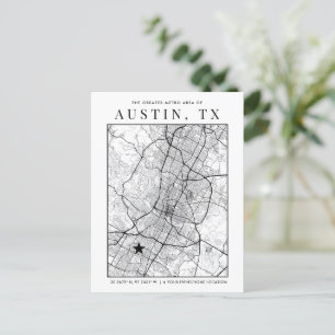 Austin, Texas City Map + Location Marker  Postcard