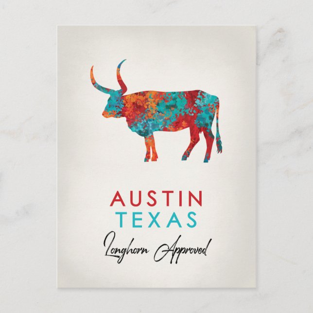 Austin Texas Colourful Longhorn Postcard (Front)