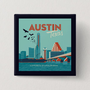 Austin, Texas Congress Avenue Bridge 2 Inch Square Button