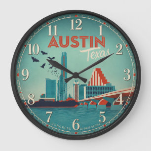 Austin Texas Congress Avenue Bridge Skyline Large Clock