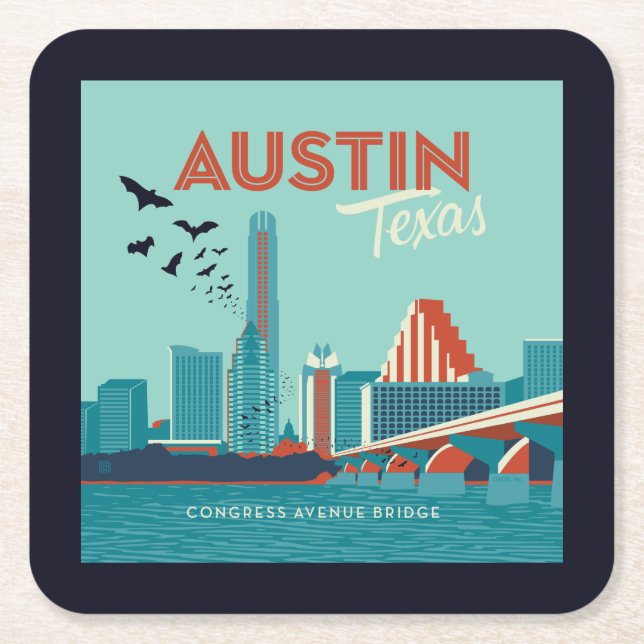 Austin, Texas | Congress Avenue Bridge Square Paper Coaster (Front)