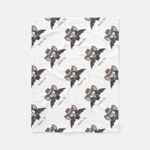 Austin Texas Cute Cartoon Cowboy Bat Fleece Blanket