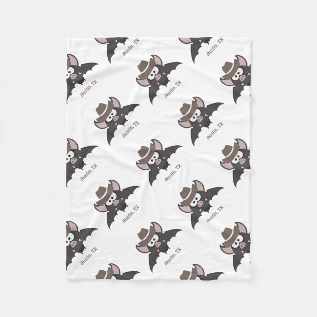 Austin Texas Cute Cartoon Cowboy Bat Fleece Blanket (Front)