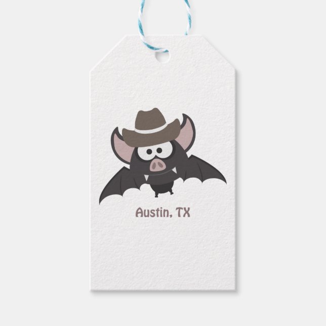 Austin Texas Cute Cartoon Cowboy Bat Gift Tags (Front)