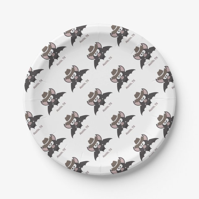 Austin Texas Cute Cartoon Cowboy Bat Paper Plate (Front)